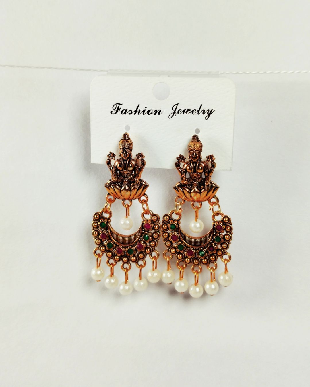 Pearl Drops Earrings with Lakshmi Design