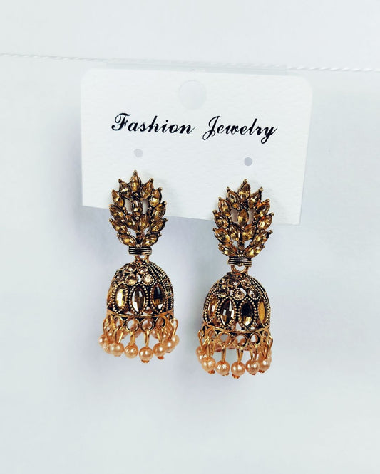 Ethnic Jhumka Earrings with Golden Beads